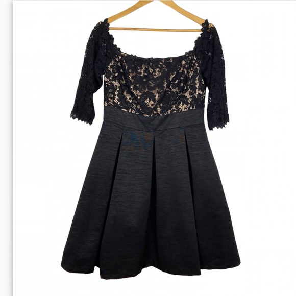 Eliza J Off the Shoulder Lace Fit And Flare Black 3/4 Sleeve Dress Size 12 - Picture 2 of 6
